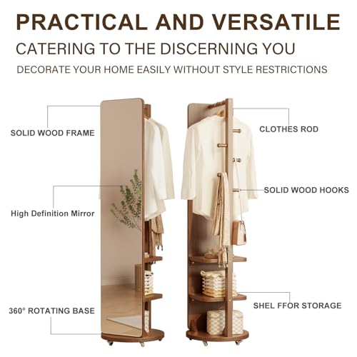 Image of WoodsWhisper Full Length Mirror Coat Rack Solid Wood Floor Mirror 66 inchx12 inch Full Length Mirror with Stand Long Mirrors for Bedroom,Living Room (Walnut-Mobile, 66 inch Lx12 W)