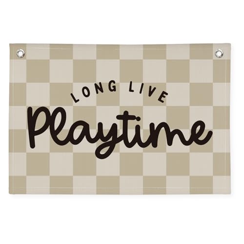 Image of Playroom Wall Decor, Long Live Playtime Banner, Playroom Wall Decor Boy Nursery Decor, Checkered Canvas Banner Wall for Playroom Toddler Room, Boys Girls Kids Room,Classroom ,playtime