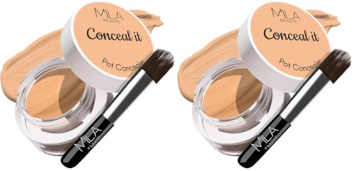 Image of Mila Beaute Conceal It Pot Concealerwith Brush | Enriched With SPF 15 and Vitamin E | Light Weight Concealer | Long Lasting Coverage | Natural Matte Finish | Covers All Skin Concerns | Easily Blendable Concealer For Face Makeup (Pure Beige)