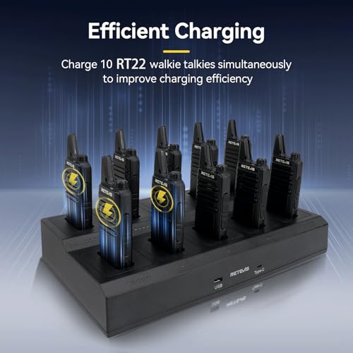 Image of Retevis RT22 FRS Walkie Talkies with Earpiece & Multi-Charger (10 Pack)