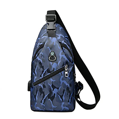 Bolso de hombro para hombre con camuflaje casual, puerto USB multifuncional y tela impermeable