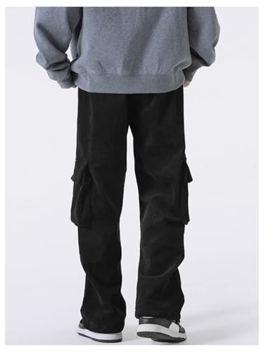Men's Flap Pocket Baggy Cargo Pants Drawstring Waist Straight Leg Trousers3