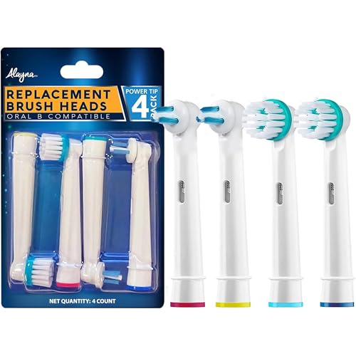 Alayna Replacement Brush Heads- Compatible with Oral-B Braun Professional Ortho Brush Head & Power Tip Kit- Pk. of 4 Compatible Orthodontic Electric Toothbrush Heads