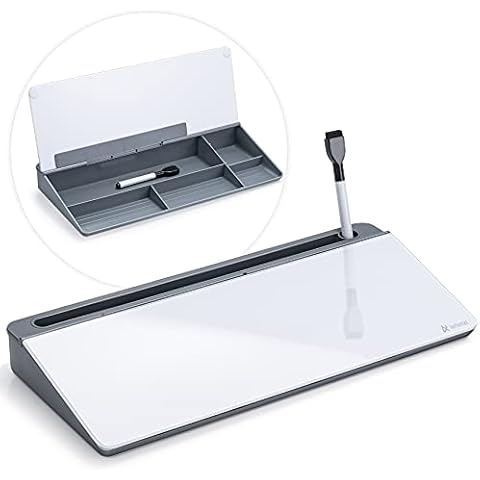 Varhomax Glass Desk Whiteboard with Storage, Desk Buddy to-do List Memo Desktop Dry Erase White Board Keyboard Stand for Home Office and School Supplies (Gray) Cover