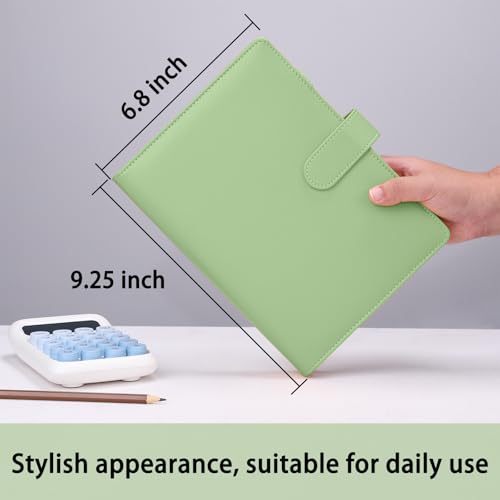 Image of Antner A5 Binder 6 Ring Refillable Notebook Planner Cover for Cash Organizer, PU Leather Loose Leaf Photocard Holder Aesthetic Small Binder for A5 Planner Inserts with Magnetic Buckle, Matcha Green
