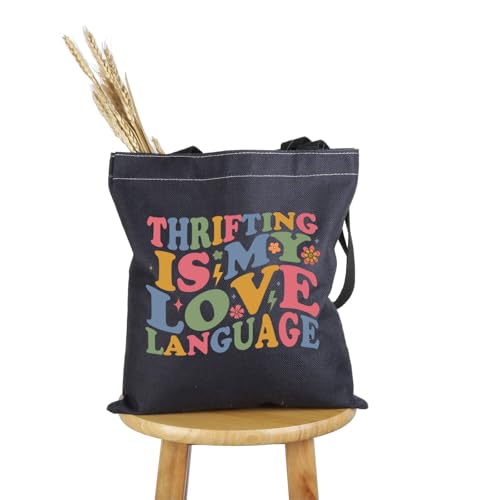 PWHAOO Thrift Lover Gift Thrifting Is My Love Language Tote Bag Thrifting Day Handbag Retro Shopper Gift Thrifter Merch