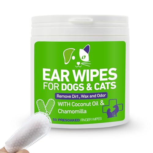 PUMBLER Pet Ear Wipes for Dogs & Cats – Gentle and Effective Ear Cleaning Solution – Remove Dirt, Wax and Odor – 50 Count Dog Ear Relief Finger Wipes