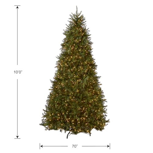 Image of National Tree Company 10 ft Pre-Lit Dunhill Fir Artificial Christmas Tree, 1,200 Clear Lights, 5,090 Tips, Includes Stand, Green