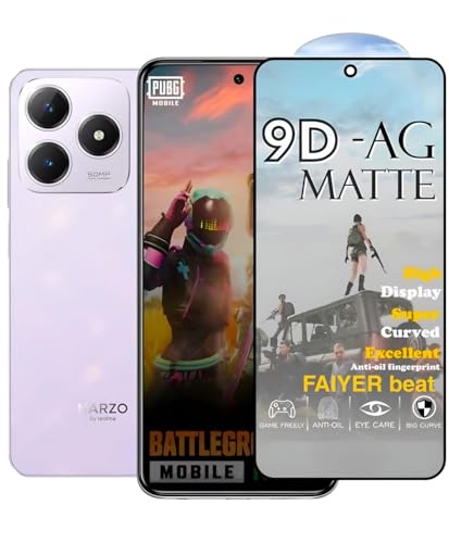 Image of Premium Tempered Glass for NARZO N63 (matte finish glass, Pack of 1) Full Screen Coverage gaming matte Screen Protector Guard (NARZO N63)