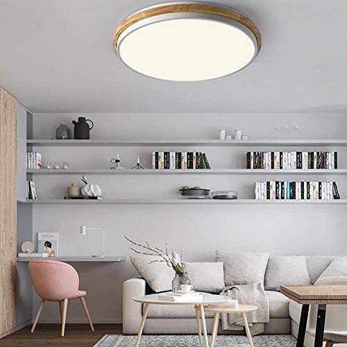Lámpara de techo LED moderna de 24W regulable con detalles de madera natural 4