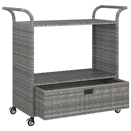 Carrito de bar con cajón de diseño exclusivo Mangloder en polirratán gris y acero reforzado 4