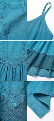 Image of Sakkas Rayon Embroidered Stonewashed Adjustable Spaghetti Straps Long Dress