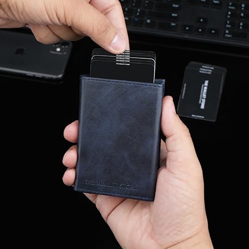 Image of The Wallet Store Men Aluminium Defender Rfid Protected Wallet Cardholder | Pop-Up Card Holder | Scan Proof | Case | Up To 8 Cards | Credit & Debit Card Holder (Blue)