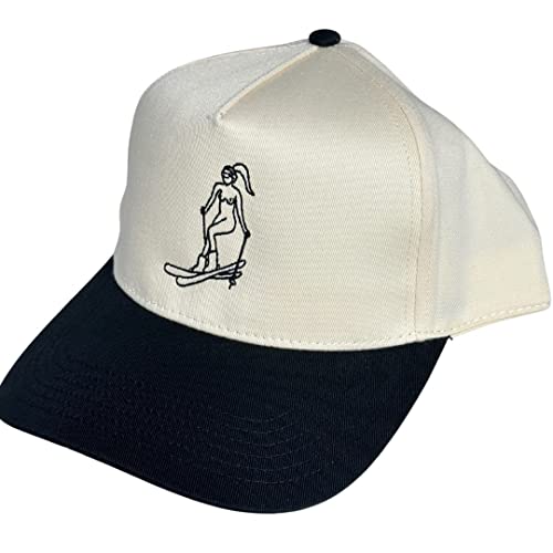 Ski Girl Vintage Trucker Hat - Cream/Black (Embroidered, Custom Fit for Men & Women, Trendy Snapback, Retro Hat)3