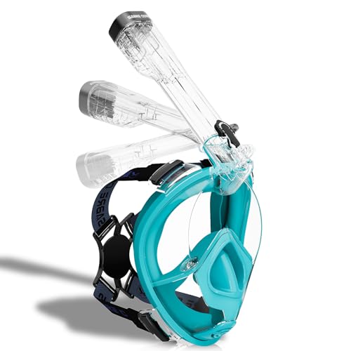 SABRE COVE Full Face Snorkel Mask Adults with Ear Pressure Equalizer, Fully Enclosed CO2 Outflow, Silicone Bonding Anti-Leak&Fog,Buckle Folding for Portability-S/M AquaGreen