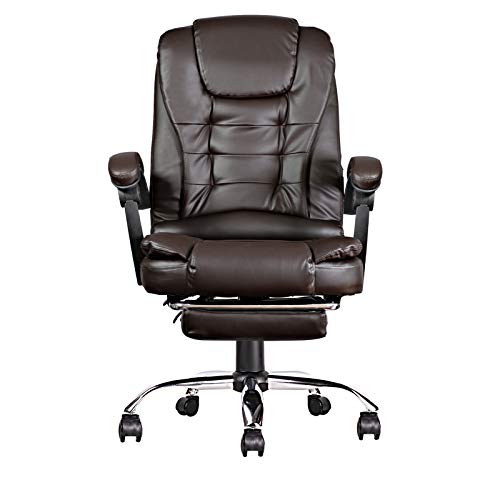 JINPALAY Fauteuil de Bureau avec Repose Pied Chaise Bureau Ergonomique en Simili Cuir pour Ordinateur Siège Exécutif Hauteur Réglable Pivotant Dossier Réglable (90-135°Charge 150 kg (Brun) Cover