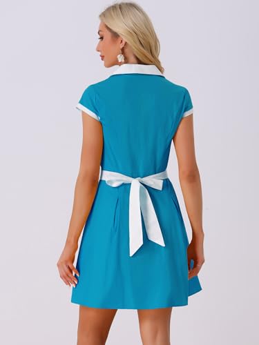 Image of Allegra K Women's Vintage Button Down Shirt Dress Notch Lapel Short Sleeve Belted Office Mini Short Dresses
