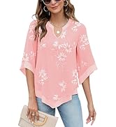 Micoson Womens 3/4 Sleeve Chiffon Blouses V Neck Double Layers Mesh Shirts Dressy Flowy Tunic Tops