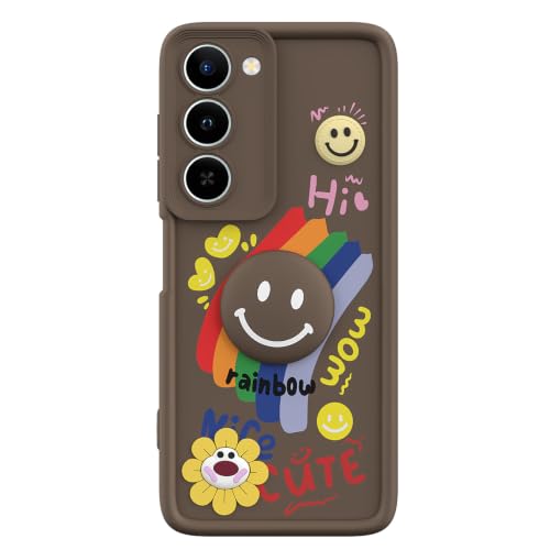 Image of Pikkme Back Cover for Realme P4 Lite 5G / Realme C83 5G | Soft Silicone| Cute Rainbow Smile & 3D Cartoon Flower Design | Shockproof Raised Camera Protection Bumper Case (Brown)