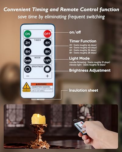 Image of Homemory 24-Pack Remote Flameless LED Battery Tea Light Candles, 400+Hrs | 2 /4 /6 /8H Timer Flickering Tealight Votives for Weddings, Halloween Pumpkins, Memorials and Christmas Villages