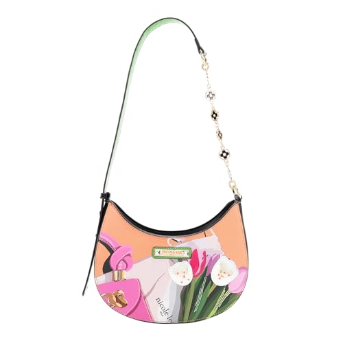 Nicole Lee Violet Blossom Shoulder Bag, Vegan Leather, Beaded Applique