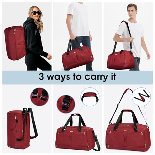 Gym Bag for Women Men Sports Backpack with Wet Pocket & Shoes Compartment Travel Duffle bag with Toiletry Bag Weekender Overnight Bag Carry On Backpack Red2