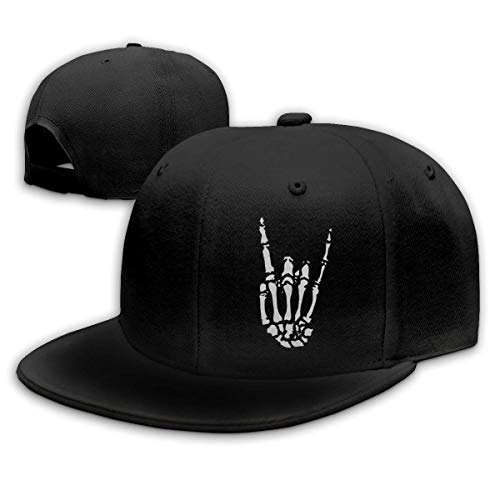 Michgton Rock N Roll Skeleton Hand 5 Unisex Snapback Flat Bill Baseball Cap Black