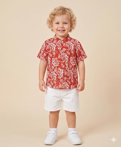 Image of A.T.U.N. (ALL THINGS UBER NICE) Boys 100% Cotton Printed Shirt | Half Sleeve Smart Casual Shirt for Kids | Soft Breathable Button Placket Top for Boys