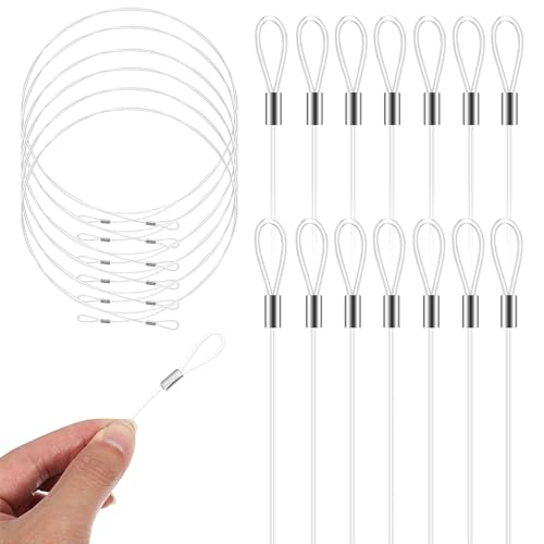 WRITWAA Cordón Transparente para Colgar Cuadros, Kit de 12 Unidades de 1,5 M, Cuerda de Nylon Doble Bucle, Resistente y Versátil para Decoración y Enmarcado de Imágenes
