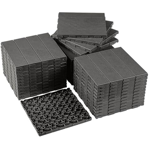 Famobay Plastic Interlocking Deck Tiles,Wood-Like Grain,Waterproof Outdoor Flooring All Weather Use, Patio Floor Decking Tiles for Porch Poolside Balcony Backyard(12"*12", Dark Gray, 36) Cover