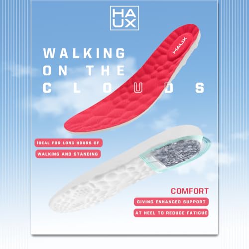 Image of HAUX PU Foam Comfort Insoles for Men | All-Day Cushioning & Durable Support,Lightweight, Durable, and Flexible, Dynamic Arch Technology for Neutral to High Arches (Red, 6)