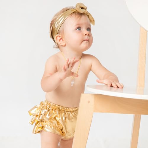 ACSUSS Gold Metallic Baby Bloomers & Headband Set 2-Piece Cake Smash Photoshoot Birthday Outfit Gold 3-6 Months2