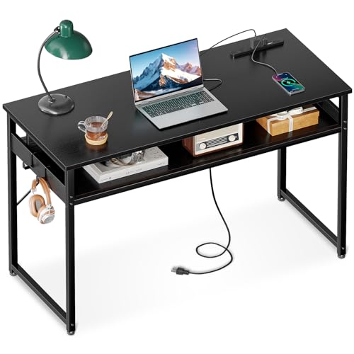 ODK 机 pcデスク パソコンデスク 幅100cm ゲーミングデスク 収納付き コンセント付き 勉強机 computer desk ?子 ワークデスク ??? フック2個付き コンパクト テレワーク用 省スペース 組立簡単 黒い