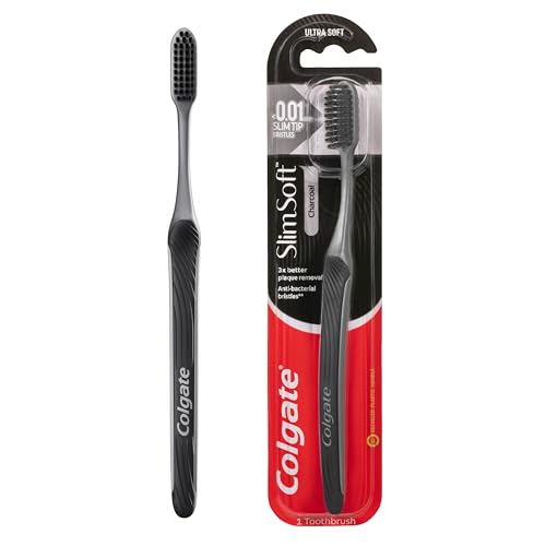 Colgate Slim Soft Charcoal Manual Toothbrush, 1 Pack, Soft With Slimmer Tip Charcoal Infused Bristles