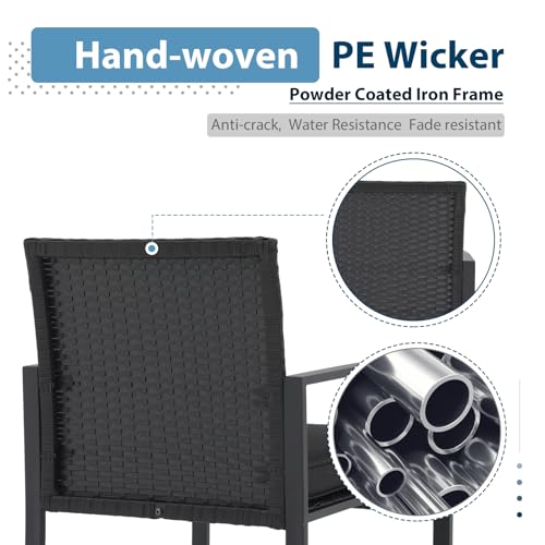 JOIVI Black Cushioned 3-Piece PE Wicker Patio Bistro Set