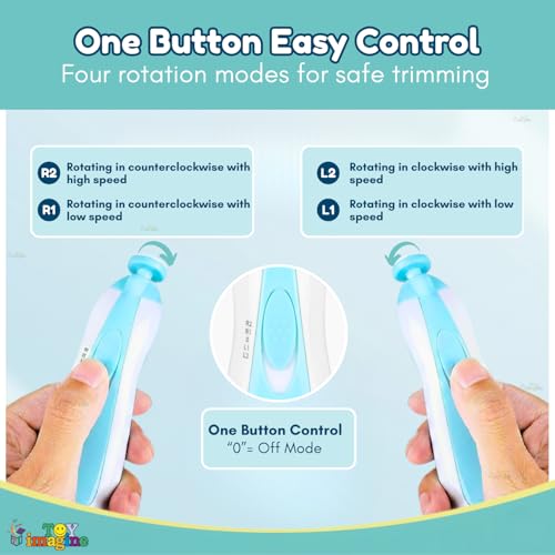 Image of Toy Imagine Electric Baby Nail Trimmer with LED Light Baby Nail Cutter for Newborn 0-6 Months Gentle Nail Filer with 6 Filer Heads Adjustable Speed Quiet Baby Grooming Kit for Kids Multi Colour