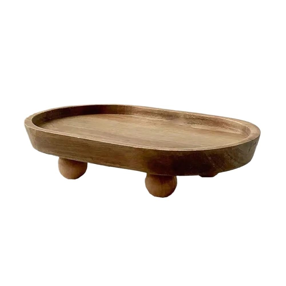 LIANXIBAG Wooden Tray Oval Circle Storage Plate Jewelry Key Organizer Candle Display Stand Desktop Decoration(Style-1)