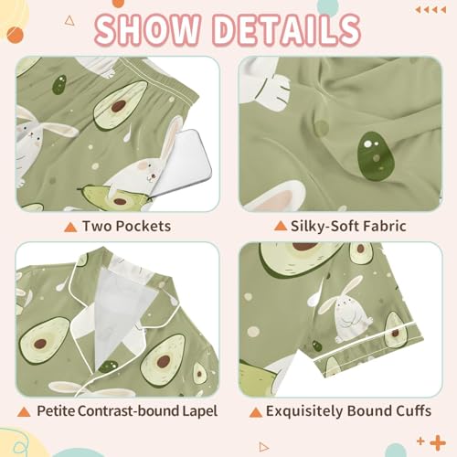 senya Rabbit and Avocado A Satin Summer Pajama Sets Silk Short Sleeve Button Down Sleepwear3