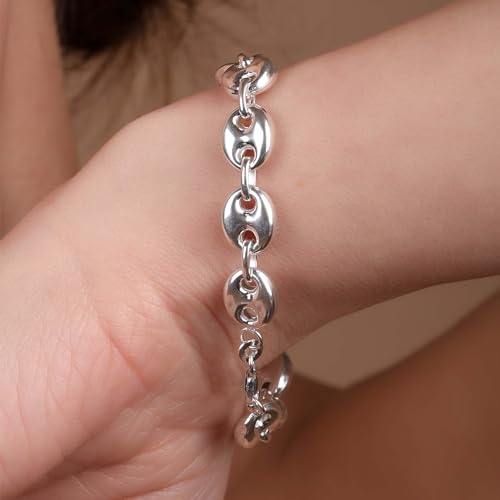 Bling Jewelry SSTR-PMARINA100-7 Unisex .925 Sterling Silver Nautical Anchor Link Puff Mariner Chain Bracelet thumb #4