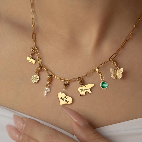 MignonandMignon Custom Gold Charm Necklace Personalized Gifts for Mom from Daughter, Grandma Necklace Engravable Charms, Unique Jewelry Gift for Her -P-CHARM-MIX-N4