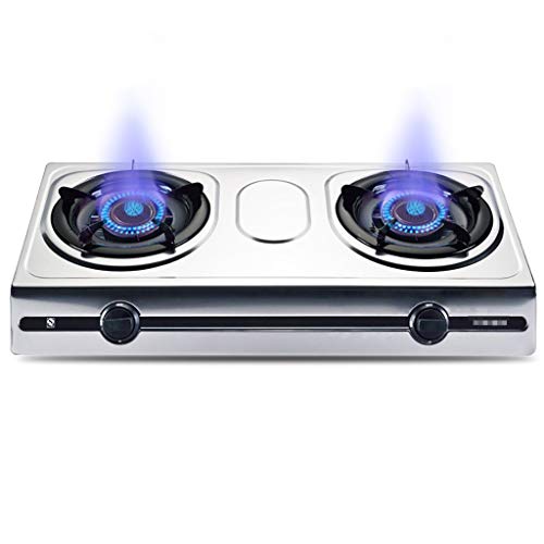 Aouoeeo Placa de Gas, Encimera de Gas, Cocina de Gas de sobremesa con Quemador, Placa de Acero Inoxidable, 70 x 38 x 9 cm, 2 LPG, Gas Natural, Combustible Dual.