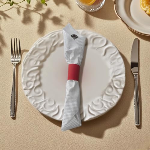 Image of NATURALABEL Self-Adhesive Napkin Bands for Wrapping Silverware - Pack of 2,000, for Family Reunion, Birthday Party, Wedding, Celebration (Red)