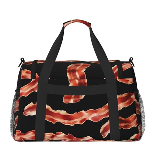 Bacon Pattern Print Foldable Carry On Tote Large Capacity Hand Carry Bag for Airplane Weekend Getaways2