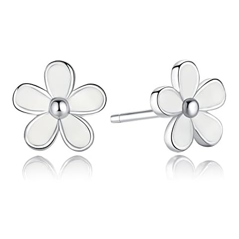 925 Sterling Silver Darling Daisy Stud Earring White Enamel With Clear CZ Compatible with Jewelry Special Store Cover