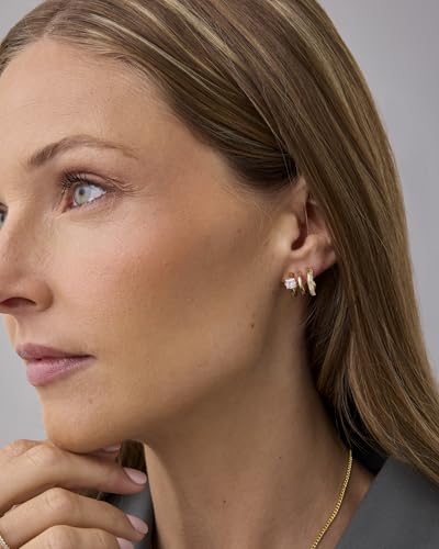 PAVOI 14K Gold Plated Sterling Silver Posts Cubic Zirconia Segment Triple Hoop Earrings for Women | Statement Triple Hoop Stud Earrings4