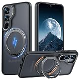 Galaxy S25 用 ケース Magsafe対応 ギャラクシーs25 / SC-51F / SCG31 カバー 360°回転スタンド Uovon スマホケース 携帯ケース ワイヤレス充電 車載ホルダー 対応 ストラップ穴付き 半透明 指紋防止 黄变防止 ・ ブラック
