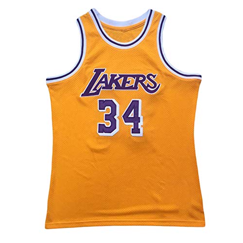 # 34 Lakers O'Neal Basketball Trikot Anzug Weste T-Shirt Sportswear Trainingskleidung O'Neal Fans Outfit Mantel Männer Dichte Stickerei Teenager Ostern Weihnachten gelbe Geschenke-M