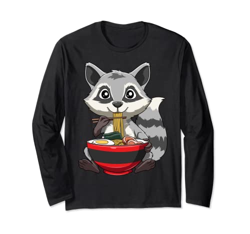 Racoon Eating Ramen Tazón de ramen Racoon Tazón de fideos de racoon Manga Larga