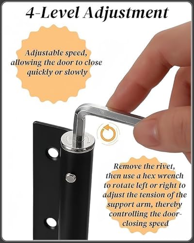 Image of Automatic Door Closer with Adjustable Spring Tension, 180 Degree Metal Door Closing Mechanism, Self Closing Spring Arm with Screws & Allen Key, Left & Right Door Installation for Home