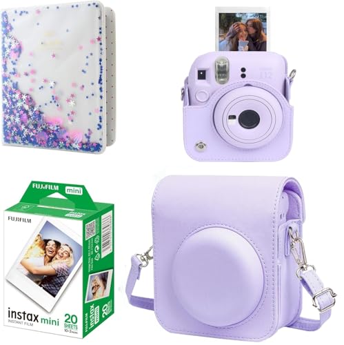 VIDIFY Kit de iniciación para Fuji InstaxMini Incluye película instantánea 12 fotos, funda protectora de piel sintética y 64 bolsillos